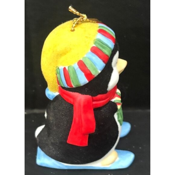 Vintage Hand-Painted Penguin Bell Christmas Ornament w Scarf Hat Porcelain Figur - Picture 4 of 12